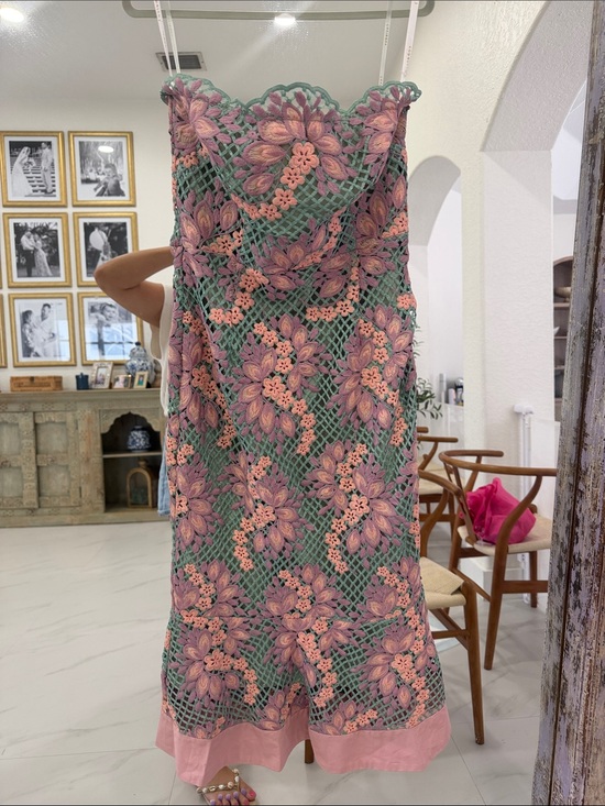 foxiedox Dresses & Skirts - foxiedox Strapless Floral Lace Dress in Pink and Green